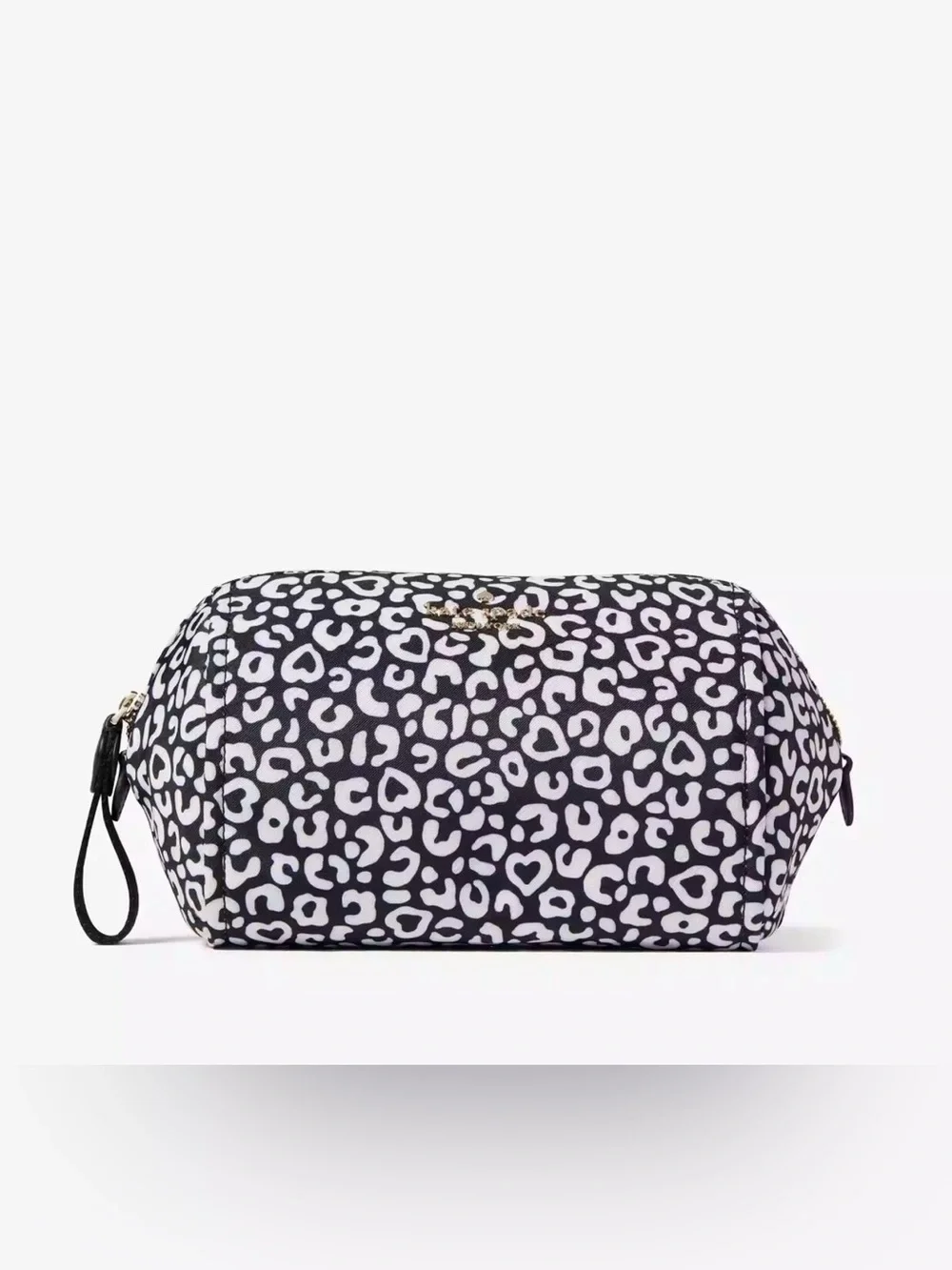 kate spade Chelsea Black & White Leopard hidden heart Print Cosmetic Pouch NWOT
